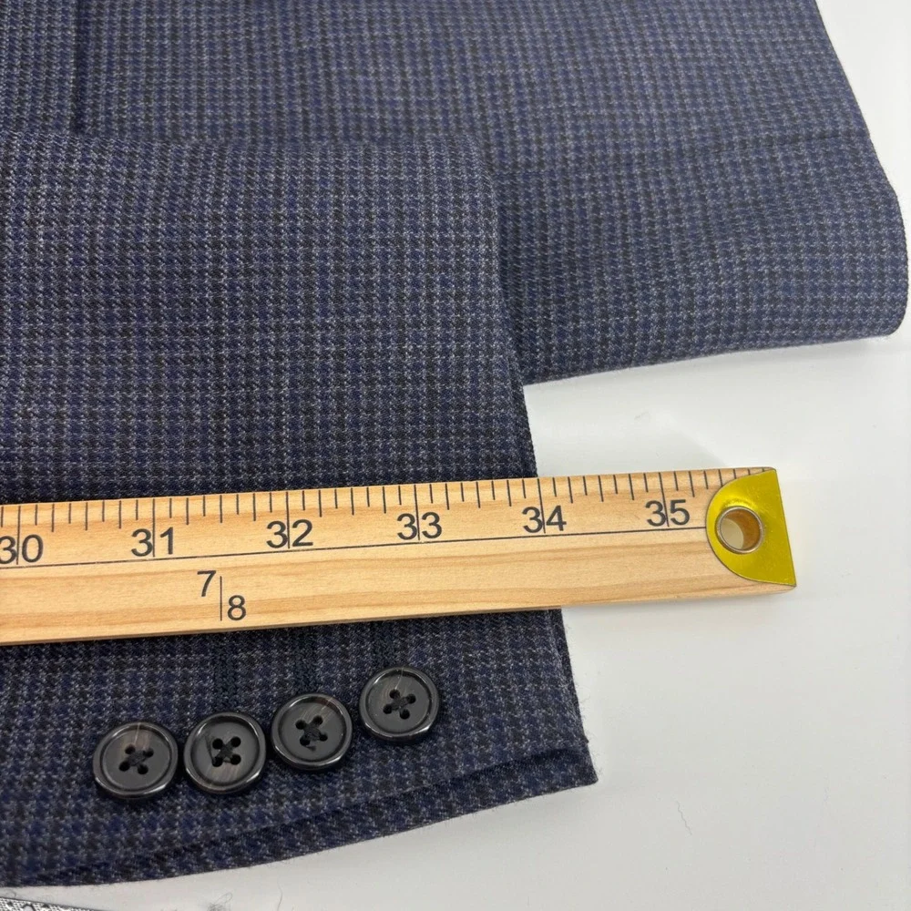 Ralph Lauren Sport Coat Mens 44R Grey Blue 100% Wool Houndstooth Blazer Designer